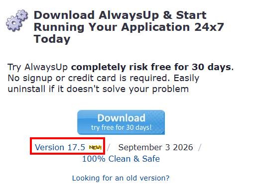 Find the current version of AlwaysUp (click to enlarge) Find the current version of AlwaysUp