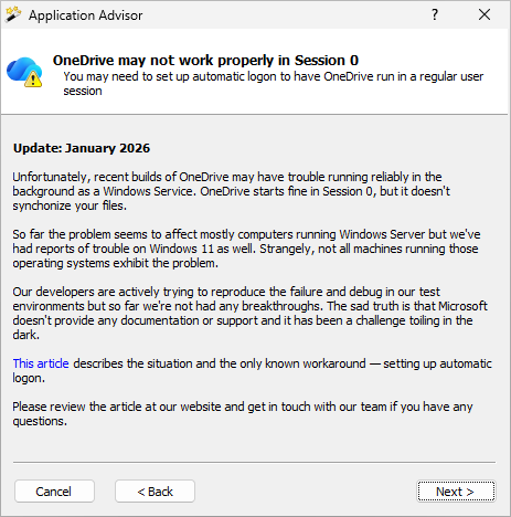 OneDrive Session 0 alert (click to enlarge) OneDrive Session 0 alert
