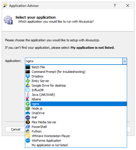 Choose nginx from the list of applications (click to enlarge) Choose nginx from the list of applications