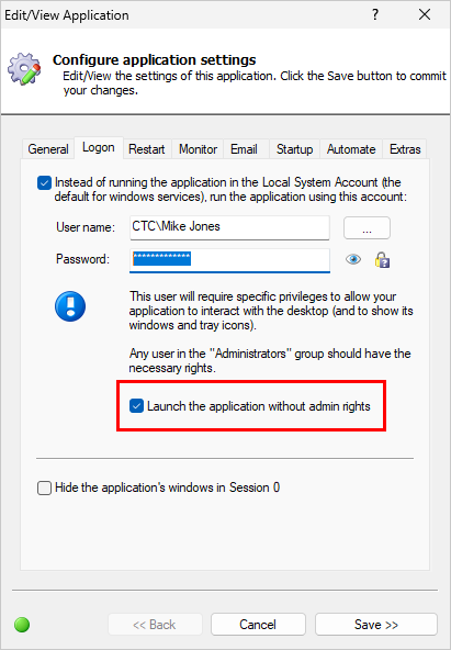 Run your application without admin rights (click to enlarge) Run your application without admin rights