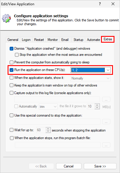Set which CPUs your application should use (click to enlarge) Set which CPUs your application should use