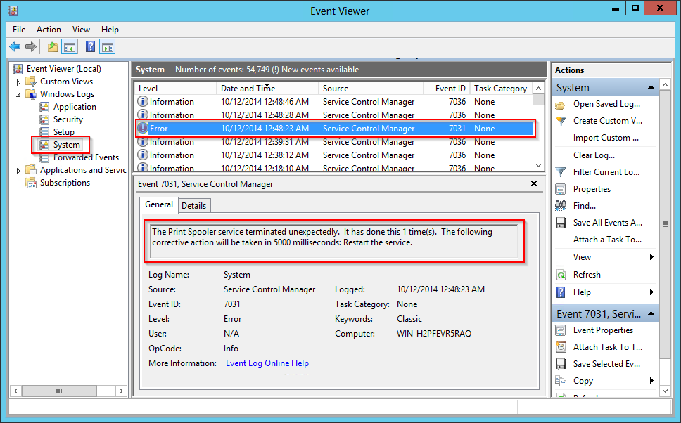 Event Viewer System Event