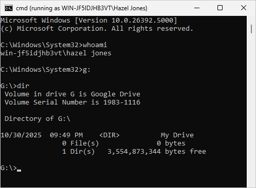 The G drive is accessible (click to enlarge) The G drive is accessible
