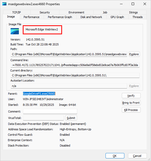 Microsoft Edge WebView2 process (click to enlarge) Microsoft Edge WebView2 process
