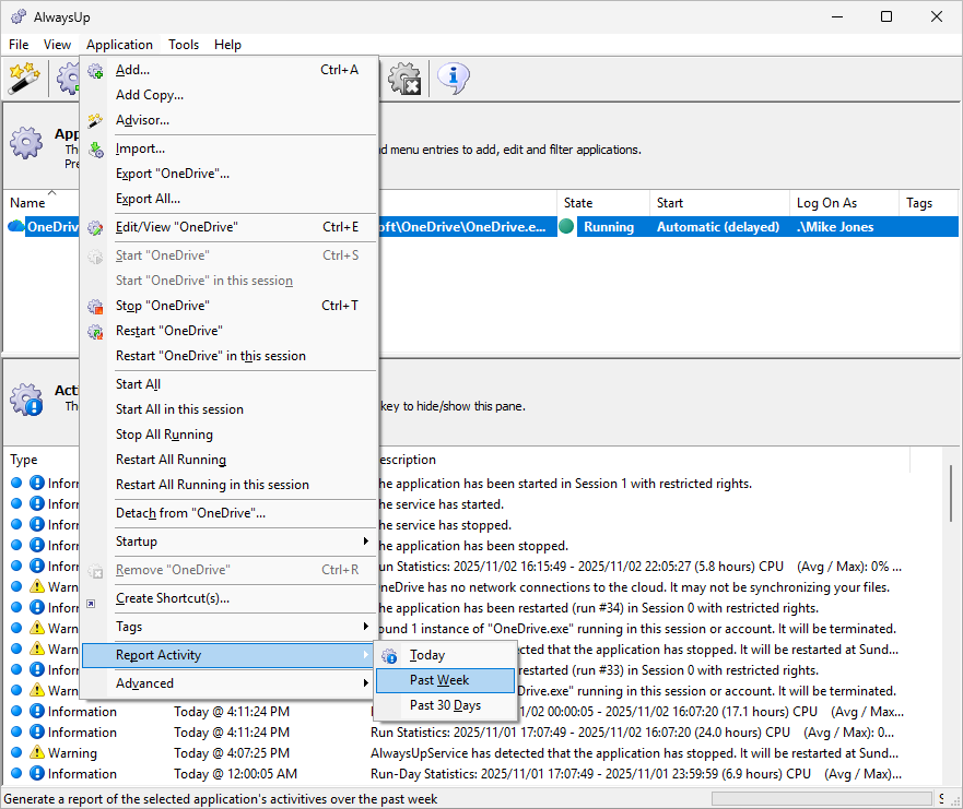 Report OneDrive activity for the past week (click to enlarge) Report OneDrive activity for the past week