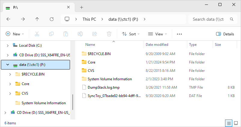 The P drive in Windows Explorer (click to enlarge) The P drive in Windows Explorer