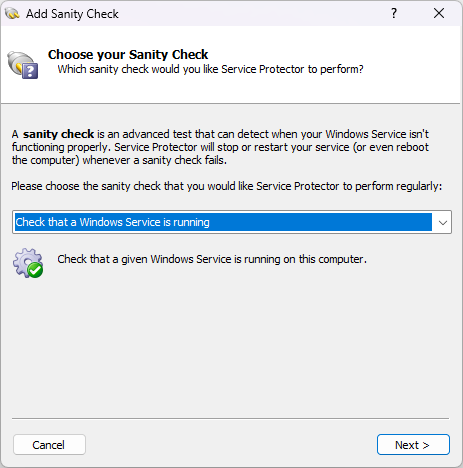 Check that a Windows Service is running(click to enlarge) Check that a Windows Service is running