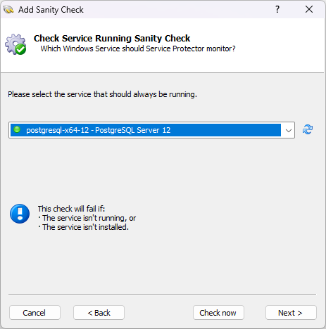 Choose the supporting Windows Service to monitor(click to enlarge) Choose the supporting Windows Service to monitor