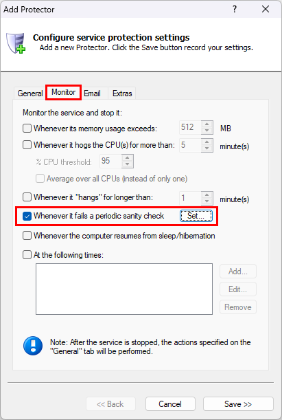 Setup a new Sanity Check (click to enlarge) Setup a new Sanity Check