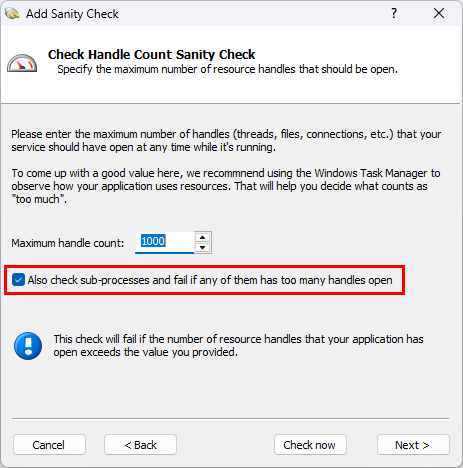 Check sub-process handle count (click to enlarge) Check sub-process handle count