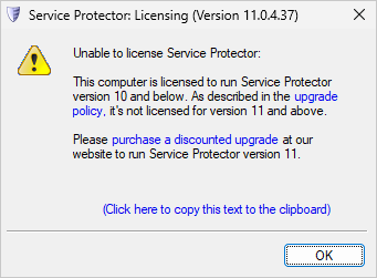Service Protector's upgrade policy enforced (click to enlarge) Service Protector's upgrade policy enforced