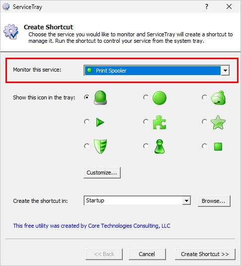 Select your Windows Service in ServiceTray (click to enlarge) Select your Windows Service in ServiceTray