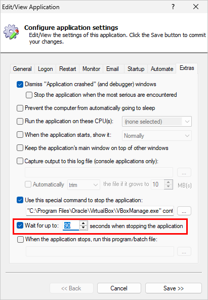 Give your application more time to exit (click to enlarge) Give your application more time to exit