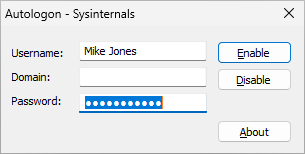 Set up automatic login with Microsoft's Autologon tool (click to enlarge) Set up automatic login with Microsoft's Autologon tool