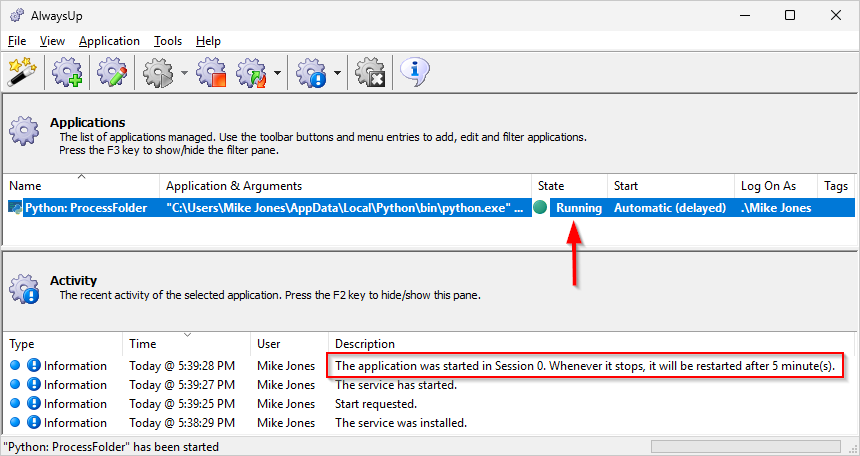 Python running as a Windows Service (click to enlarge) Python running as a Windows Service